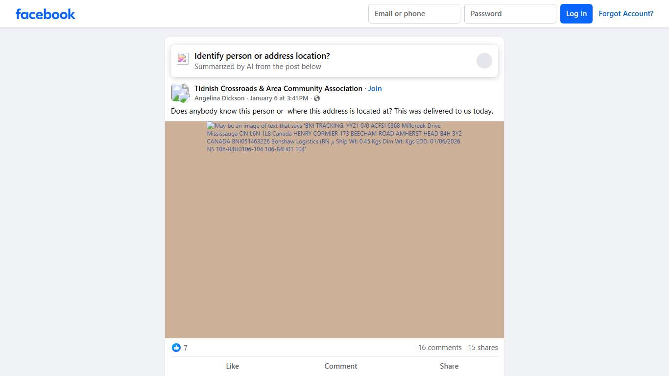 Tidnish Crossroads & Area Community Association | Does anybody know this person or where this address is located at | Facebook
